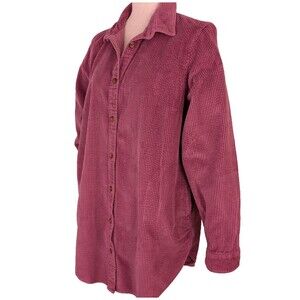 LL Bean Womens Med Comfort Corduroy Pink Relaxed Tunic Shirt Pockets
